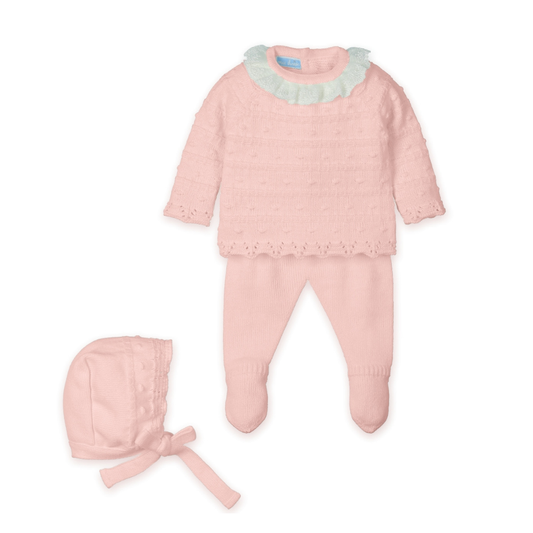Conjunto Bebé em Malha Rosa com Gola e Touca- Mac Ilusión