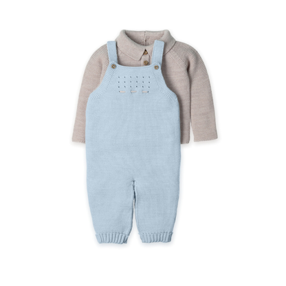 Conjunto Bebé em Malha Azul e Bege com Jardineira - Mac Ilusión