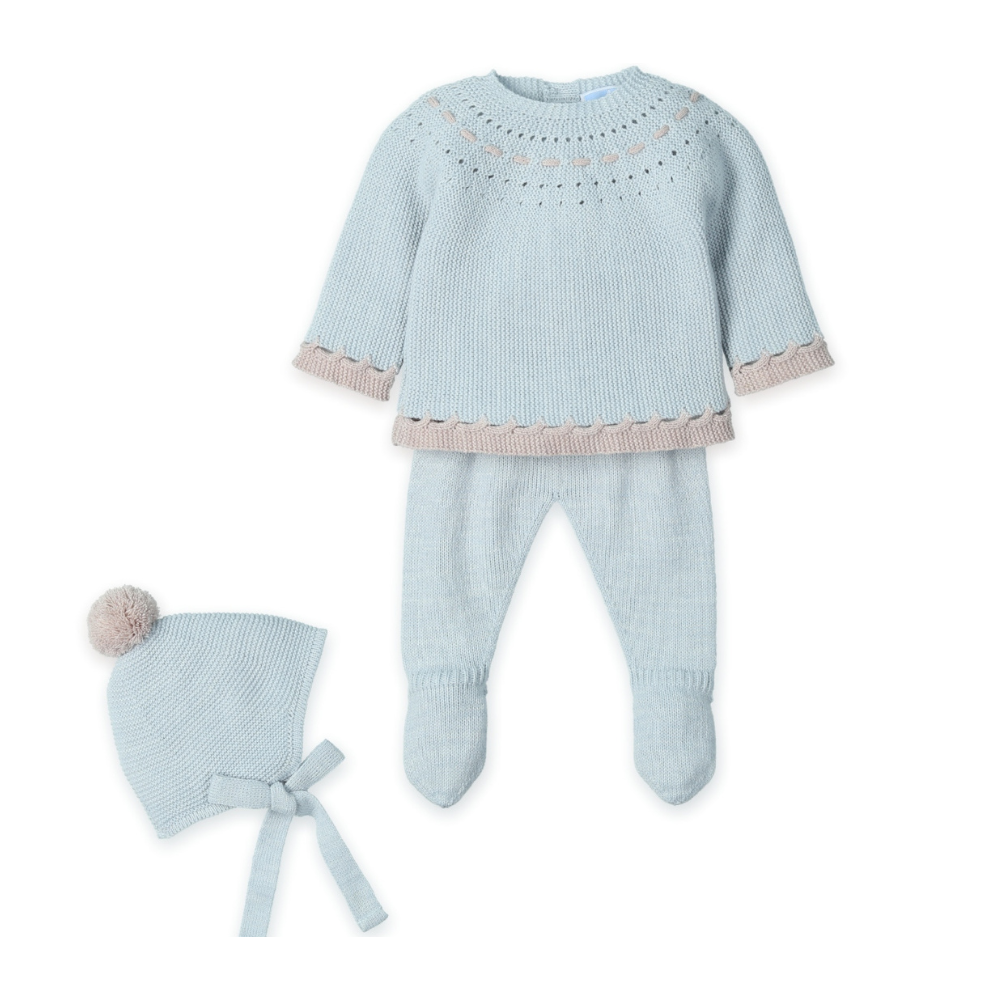 Conjunto Bebé em Malha Azul com Touca- Mac Ilusión