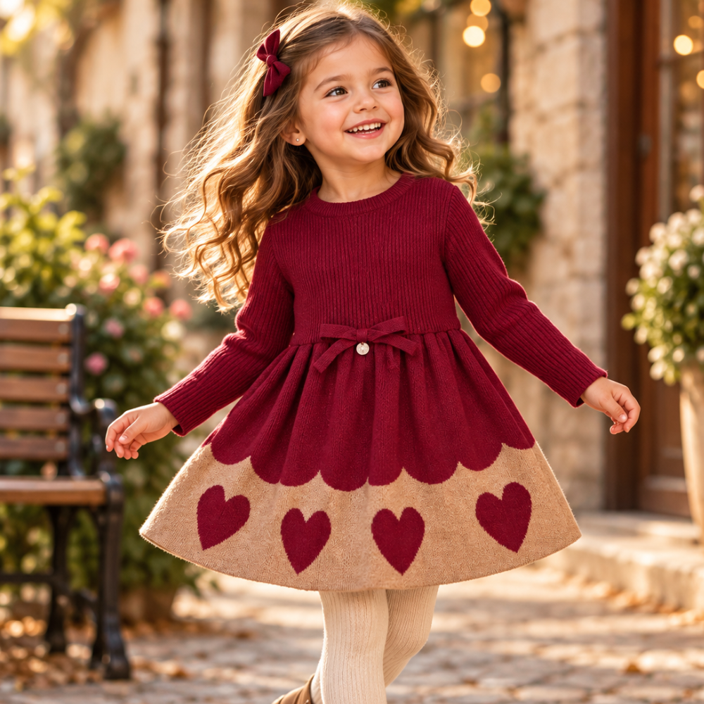 Vestido de Malha Bordô com Corações - EMC