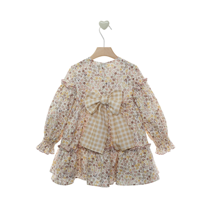 Vestido Menina Floral com Laço Vichy nas Costas - Marta Y Paula