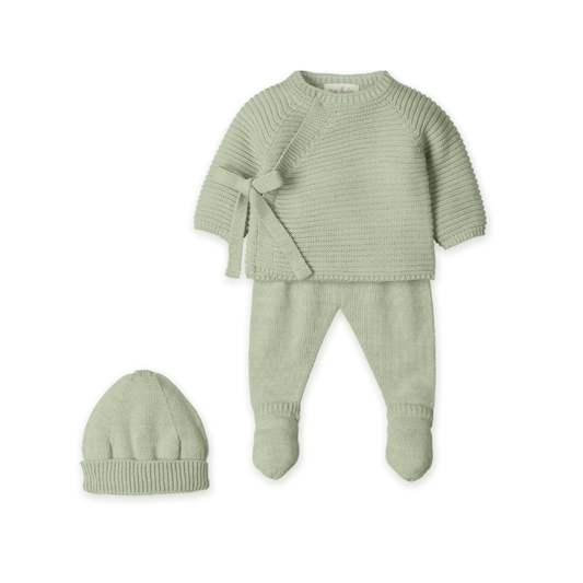 Conjunto Bebé em Malha Verde com Laço e Gorro- Mac Illusión