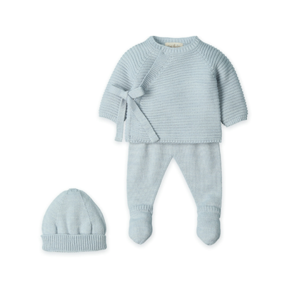 Conjunto Bebé em Malha Azul com Laço e Gorro- Mac Ilusión