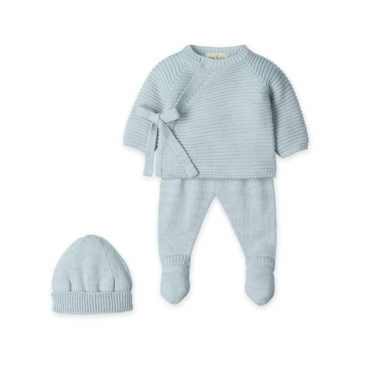 Conjunto Bebé em Malha Azul com Laço e Gorro- Mac Ilusión