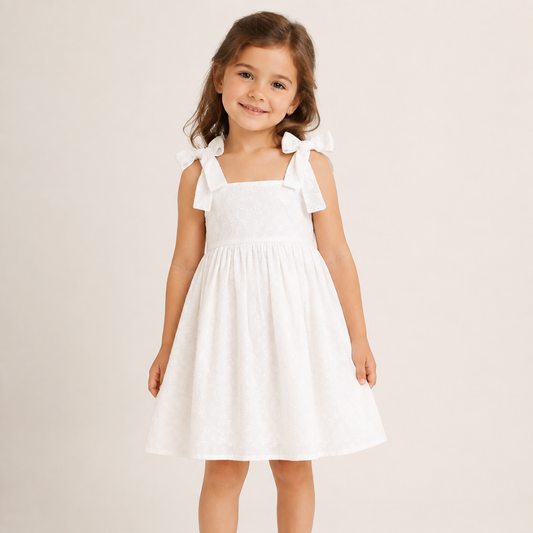 Vestido Branco Bordado com Laços - Juliana