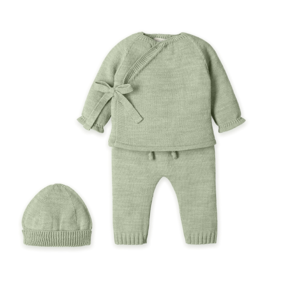 Conjunto Bebé em Malha Verde com Laço e Gorro- Mac Ilusión