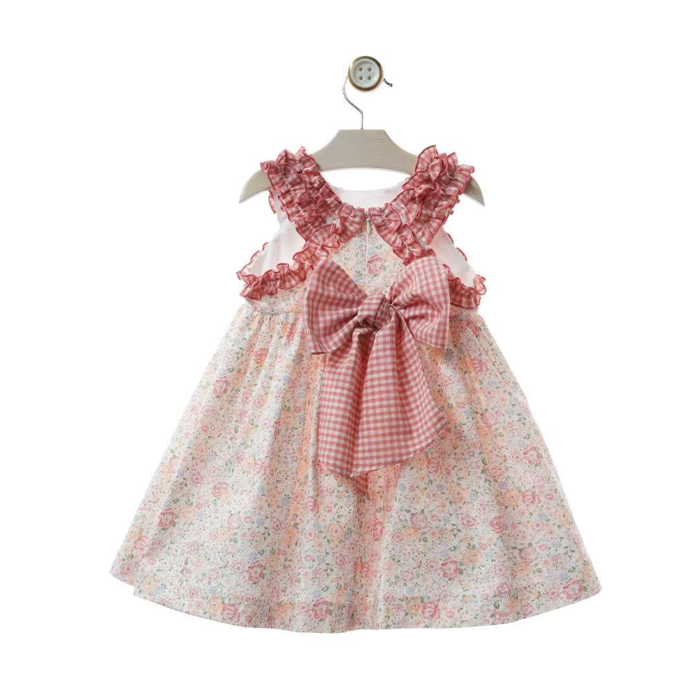 Vestido Floral com Folhos Vichy e Laço nas Costas - Yoedu