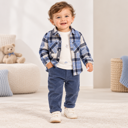 Camisa Bebé Xadrez Azul e Branco- EMC