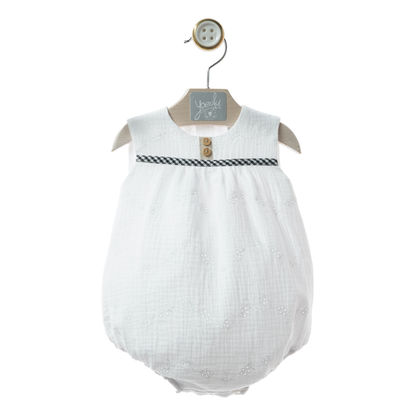 Fofo Bebé Branco Bordado Inglês com Fita Xadrez- Yoedu