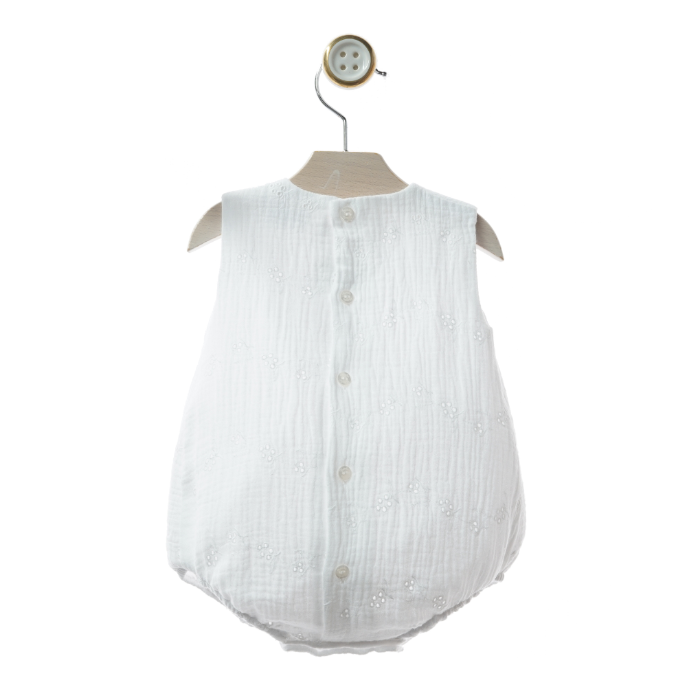 Fofo Bebé Branco Bordado Inglês com Fita Xadrez- Yoedu