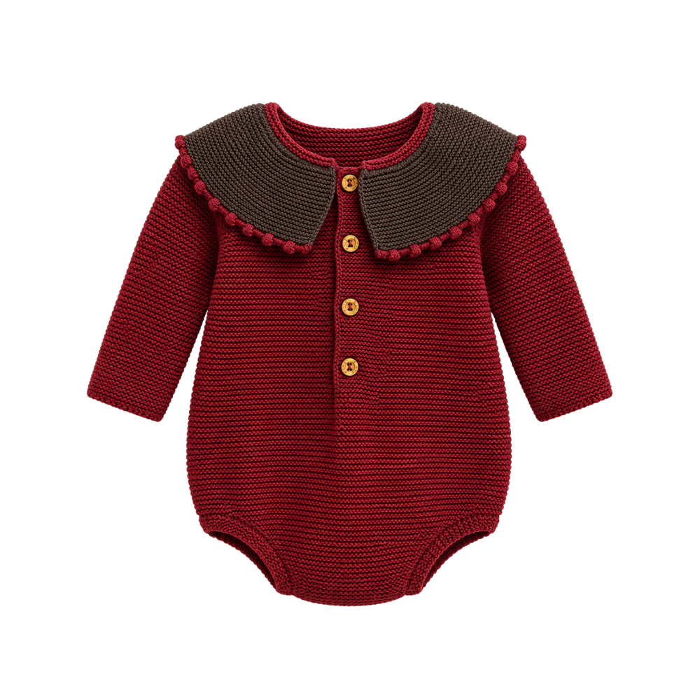 Fofo de Bebé em Tricot Bordô com Gola Castanho Escuro