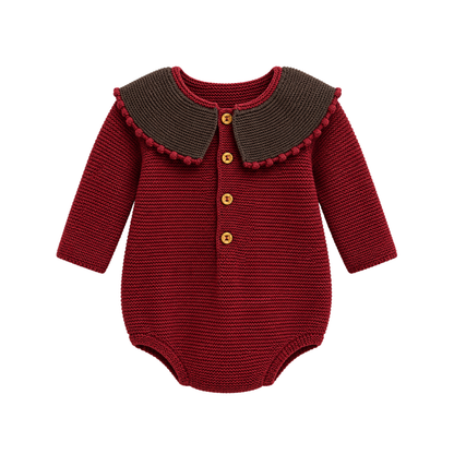 Fofo de Bebé em Tricot Bordô com Gola Castanho Escuro