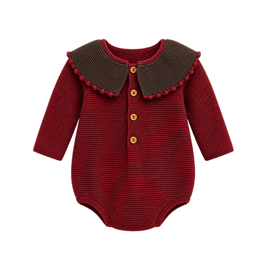 Fofo de Bebé em Tricot Bordô com Gola Castanho Escuro