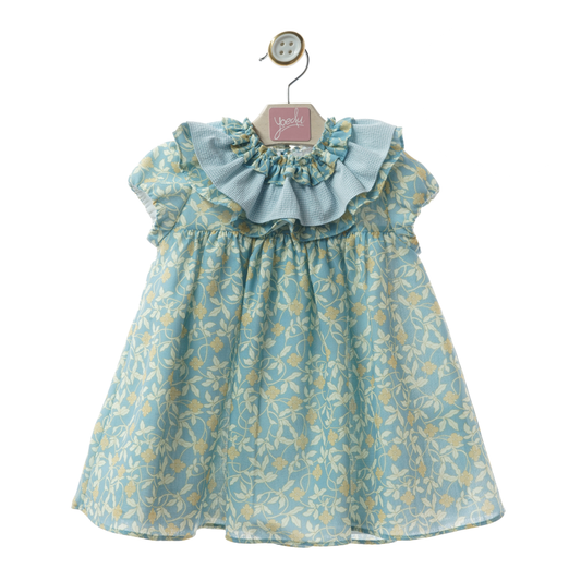 Vestido Floral com Gola de Folhos e Laço nas Costas - Yoedu