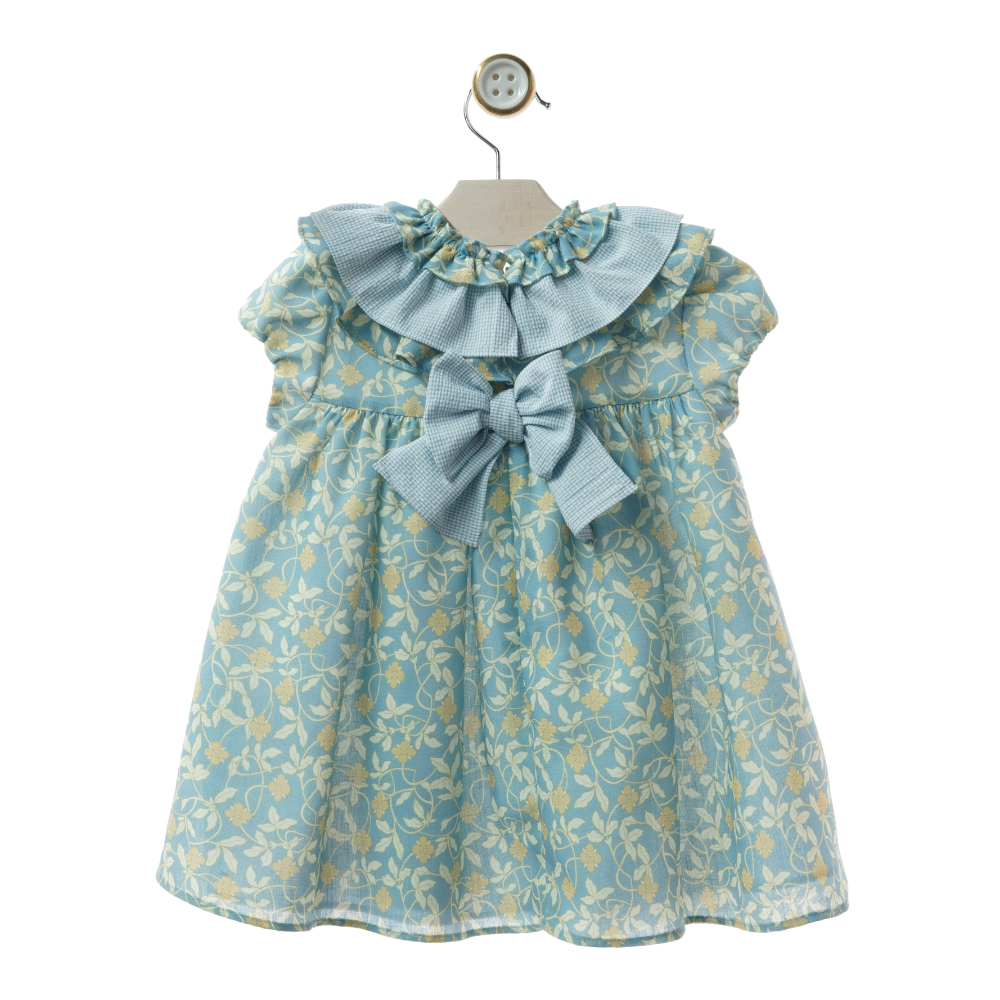 Vestido Floral com Gola de Folhos e Laço nas Costas - Yoedu