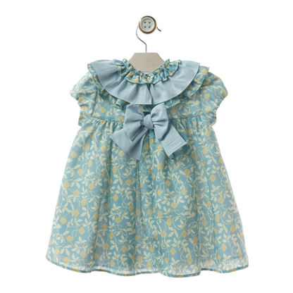 Vestido Floral com Gola de Folhos e Laço nas Costas - Yoedu