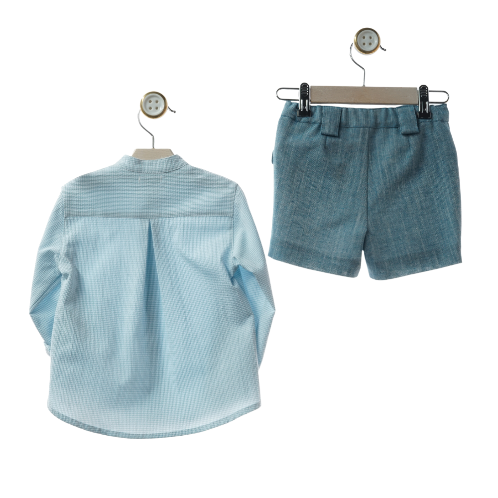 Conjunto Menino Camisa Azul-Claro e Calções Azul Petróleo - Yoedu