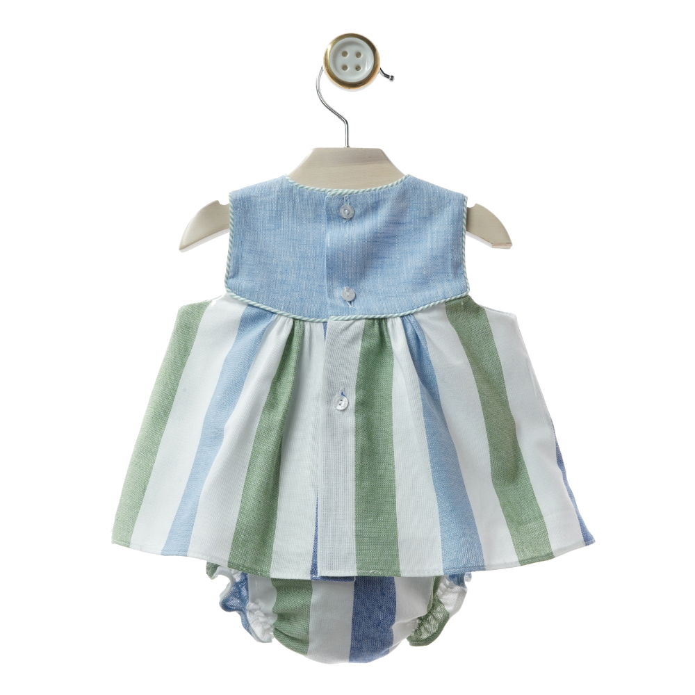 Vestido Curto às Riscas Verde e Azul com Tapa-fraldas - Yoedu