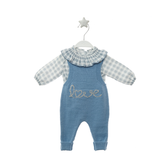 Conjunto Jardineira de Malha Azul Love - Micolino