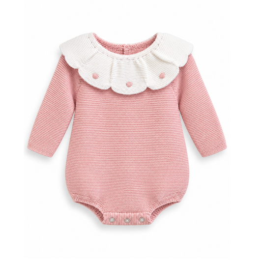 Fofo de Bebé em Tricot Rosa com Gola Branca