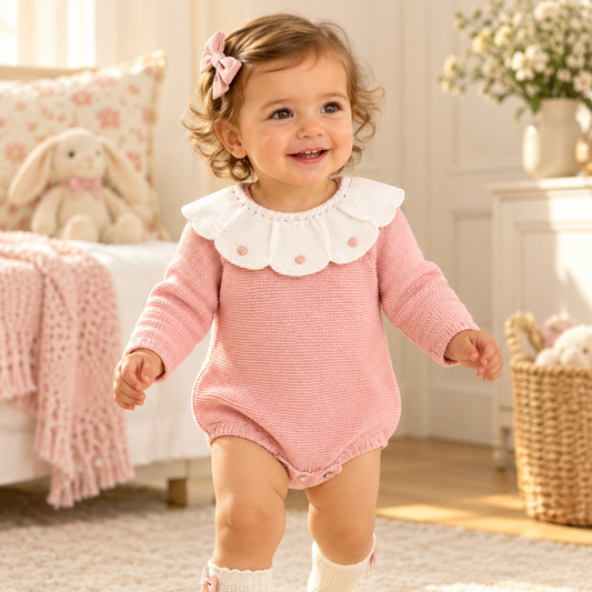 Fofo de Bebé em Tricot Rosa com Gola Branca