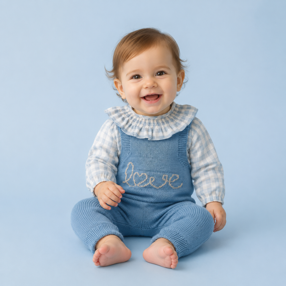 Conjunto Jardineira de Malha Azul Love - Micolino