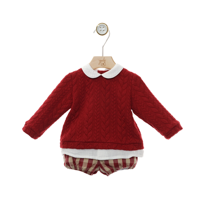 Conjunto Bebé com Camisola Vermelha e Calções Xadrez - Yoedu