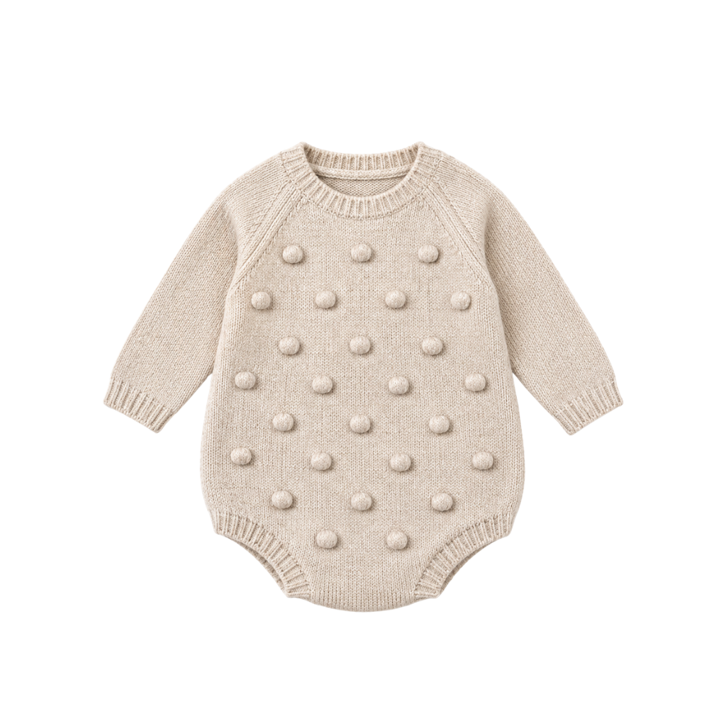 Fofo de Bebé em Tricot Bege com Pompons - Babby