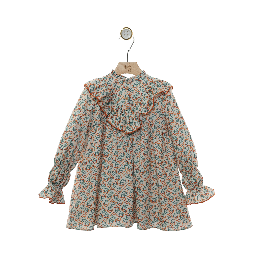 Vestido Floral com Folho Frontal - Yoedu