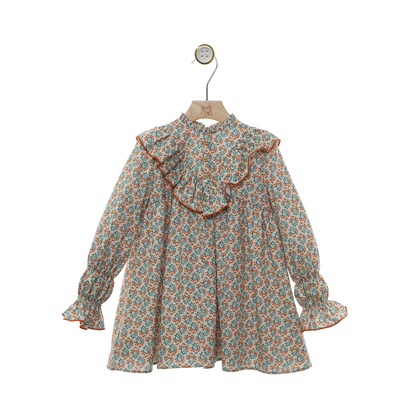 Vestido Floral com Folho Frontal - Yoedu
