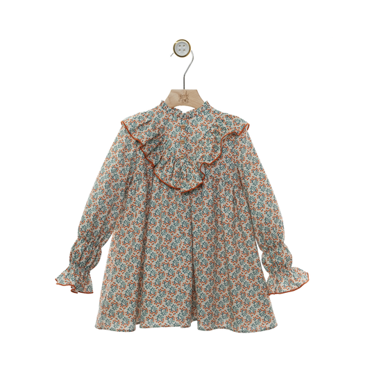 Vestido Floral com Folho Frontal - Yoedu