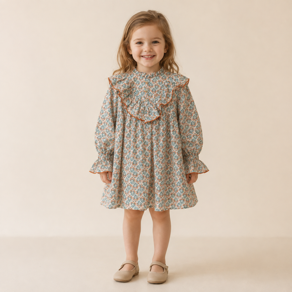 Vestido Floral com Folho Frontal - Yoedu