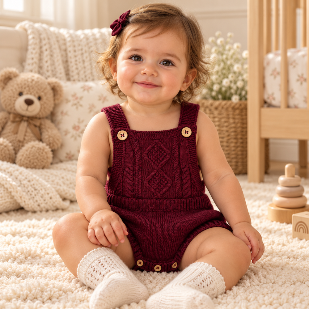 Fofo de Bebé em Tricot Bordô com Alças e Tranças - Babby
