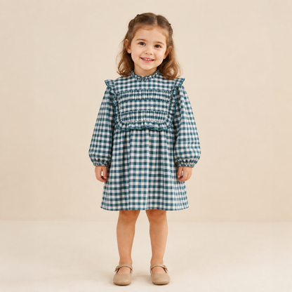 Vestido aos Quadrados com Folhos - Yoedu