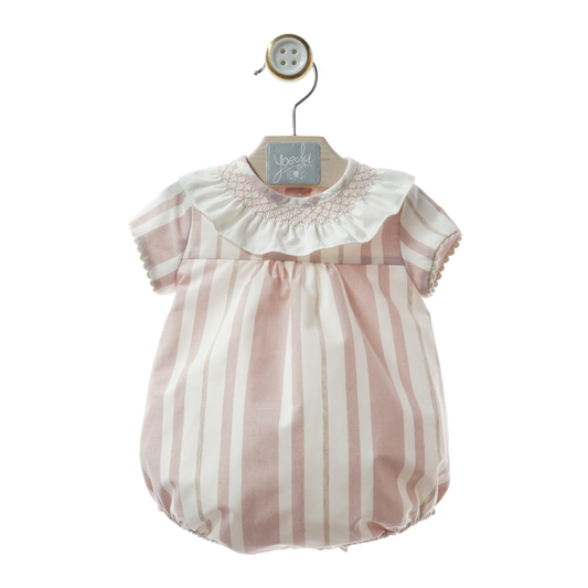 Fofo Bebé Riscas Rosa – Gola com Folho e Bordado Smock - Yoedu