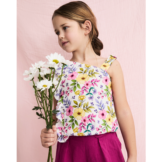 Top Assimétrico Floral para Menina - EMC