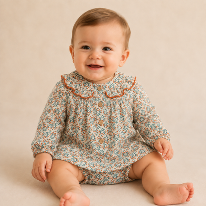 Conjunto Floral com Tapa-Fraldas - Yoedu