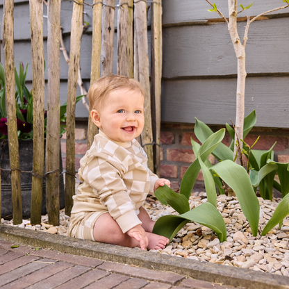 Sweat Bebé Xadrez Bege e Branco - Dirkje