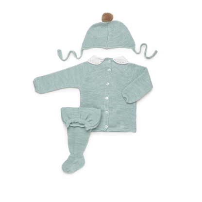 Conjunto de Malha para Bebé Verde-Água com Gola – 3 Peças- Juliana
