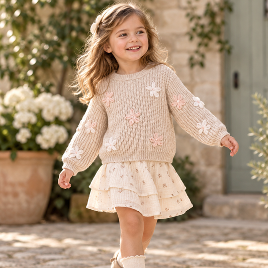 Camisola Bege com Flores Bordadas - EMC
