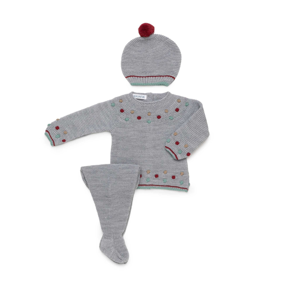 Conjunto de Malha para Bebé Cinzento com Gorro – Juliana