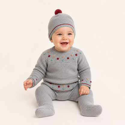 Conjunto de Malha para Bebé Cinzento com Gorro – Juliana