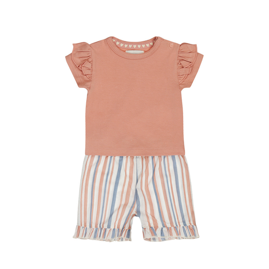 Conjunto Menina Coral e Riscas Multicolor - Dirkje