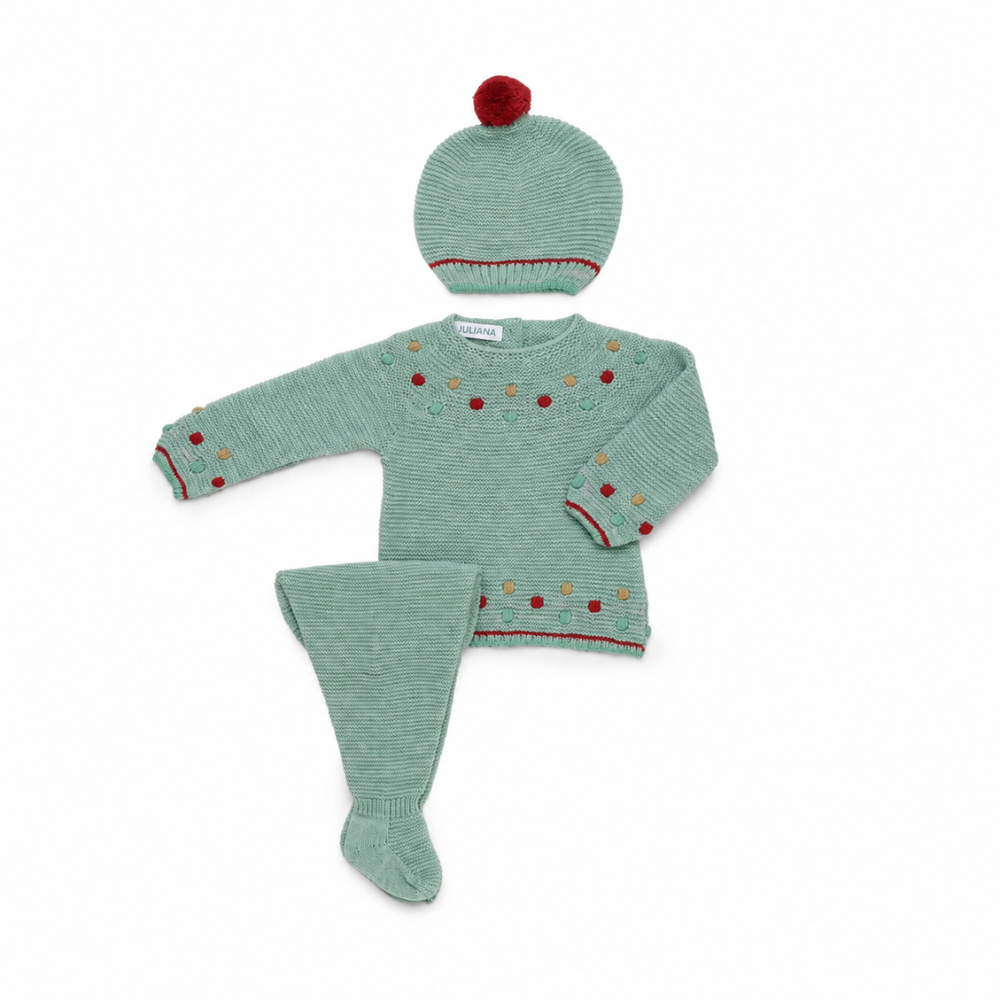 Conjunto de Malha para Bebé Verde com Gorro – Juliana