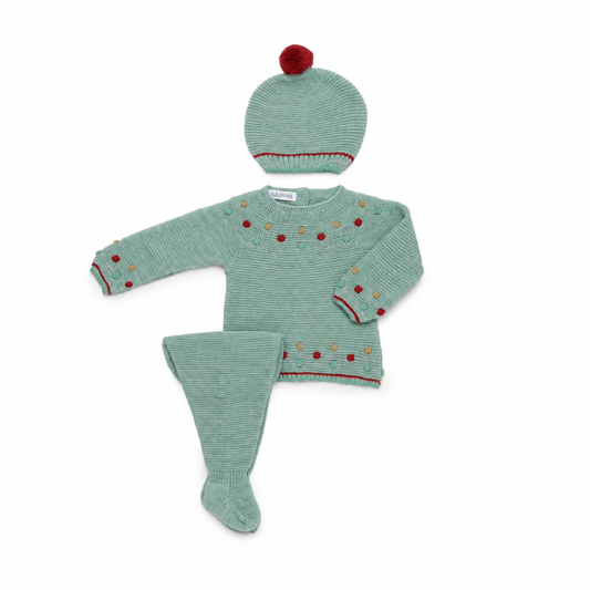 Conjunto de Malha para Bebé Verde com Gorro – Juliana