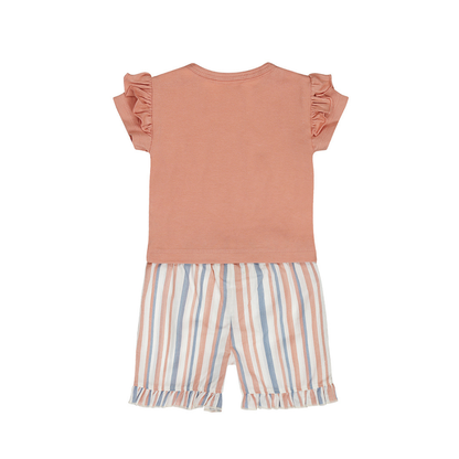 Conjunto Menina Coral e Riscas Multicolor - Dirkje