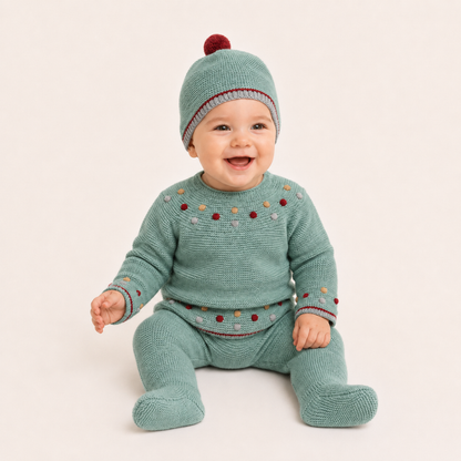Conjunto de Malha para Bebé Verde com Gorro – Juliana