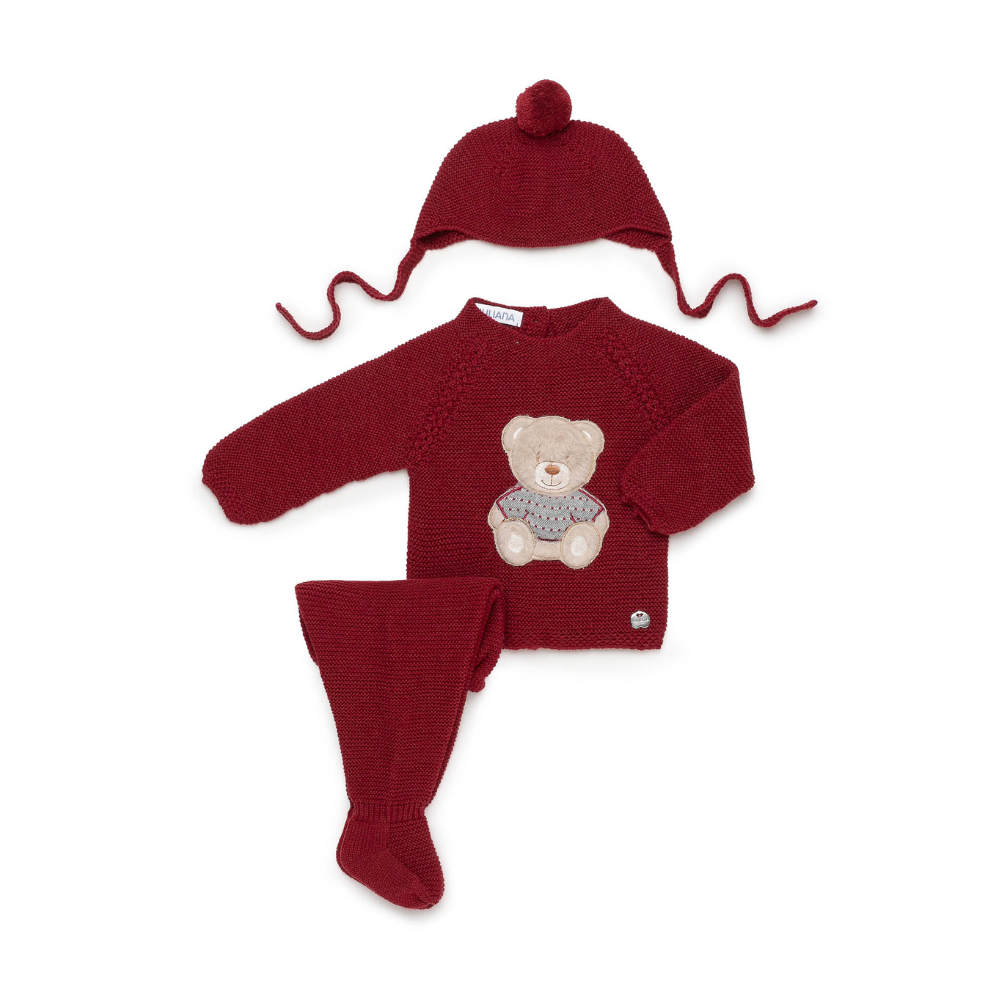Conjunto de Malha para Bebé Bordô com Ursinho – Juliana