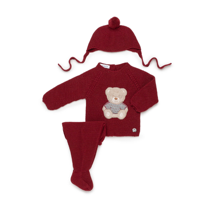 Conjunto de Malha para Bebé Bordô com Ursinho – Juliana