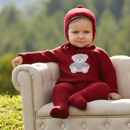 Conjunto de Malha para Bebé Bordô com Ursinho – Juliana